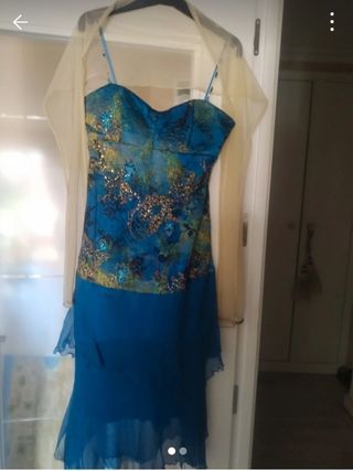Vestido azul y dorado fiesta