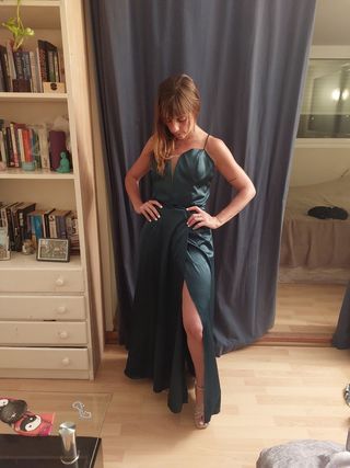 Vestido fiesta verde botella, Talle 3.