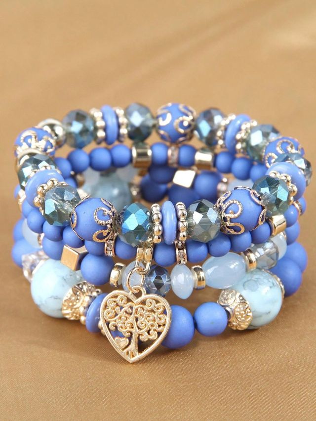 Pulseras boho azules y doradas