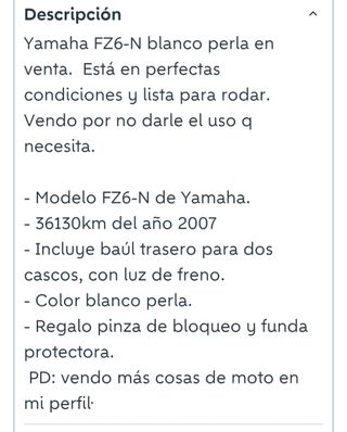 Yamaha FZ6-N (Moto) Blanca
