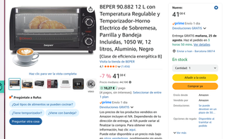 Horno Beper 12L, 1050 W, Negro