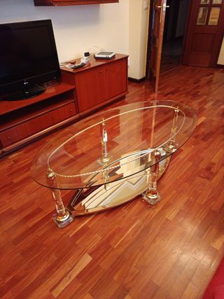 Mesa cristal ovalada dorada