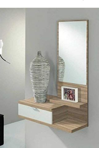 Recibidor con espejo - Moderno blanco y madera.