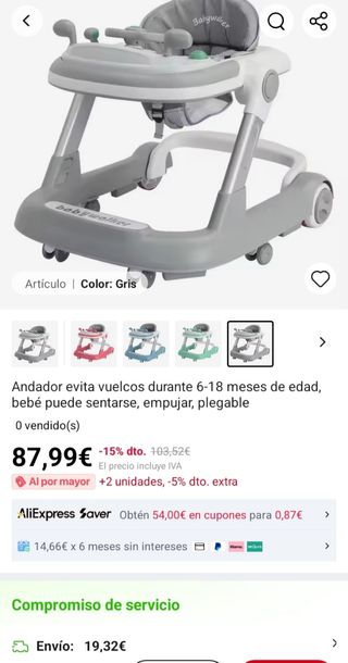 Andador Bebé BabyWalker Gris