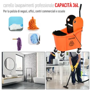 Secchio per Mocio Professionale 36L, Carrello Lava