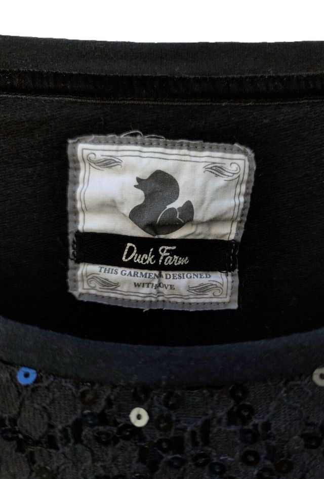 Duck Farm Black Cotton Paillettes Lace Crewneck L