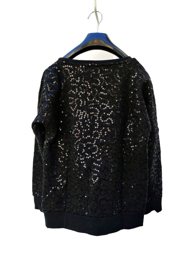 Duck Farm Black Cotton Paillettes Lace Crewneck L