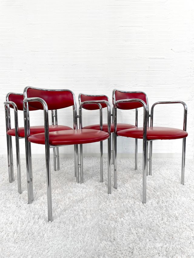 SILLAS VINTAGE CROMADAS Y ESCAI BURDEOS. 70s