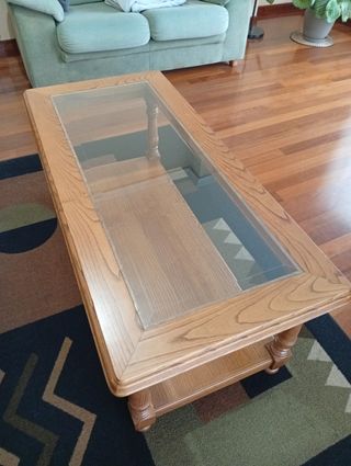 Mesa centro madera castaño - cristal