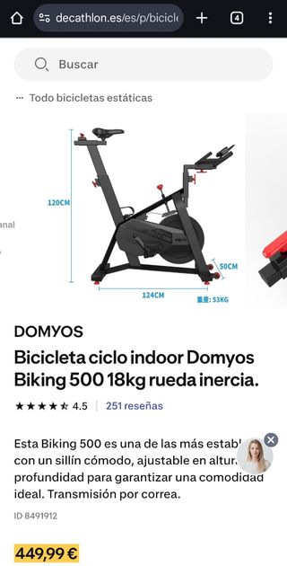 Bicicleta spinning Domyos Biking 500