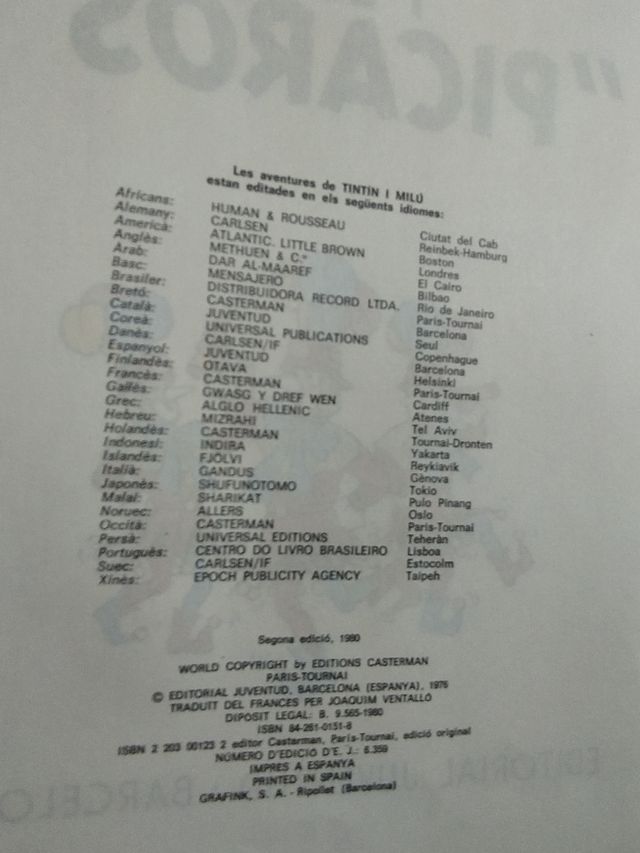 Tintín y els pícaros - segunda edición en catalán.