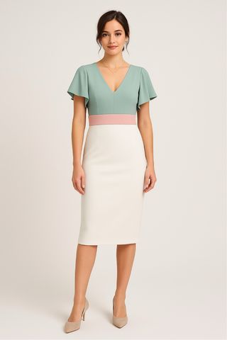 Vestido bicolor blanco-verde