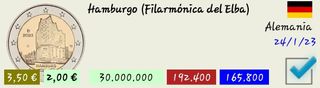 2 Monedas 2€ Alemania 2023 Hamburgo