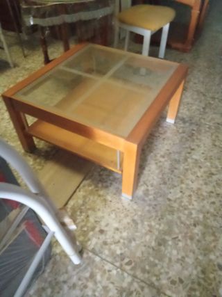 Mesa centro madera cristal