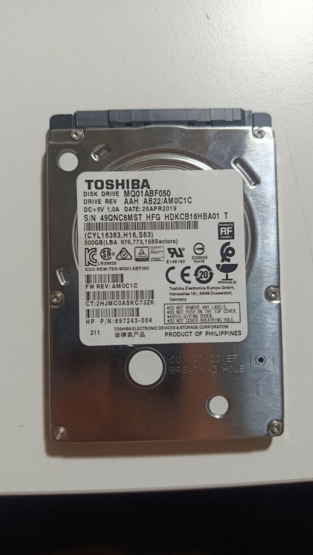 Disco duro 500GB Hdd Toshiba 2.5