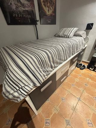 Cama alta con 6 cajones - Gris/Blanco