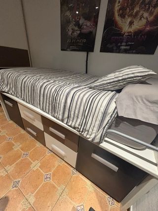 Cama alta con 6 cajones - Gris/Blanco