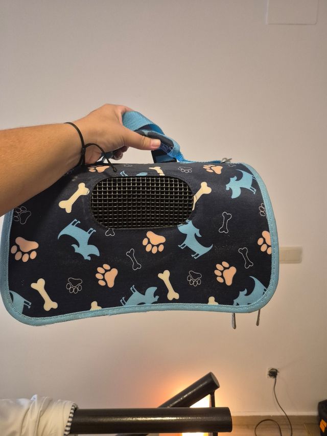 Transportín gato nuevo azul y negro