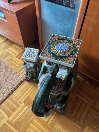 Soporte macetas elefantes vintage de cerámica.