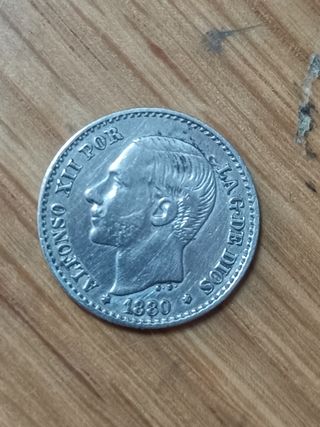 Moneda antigua Española  1880 de Alfonso XII 