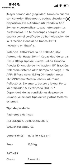 Patinete eléctrico MasScooter s2 NUEVO