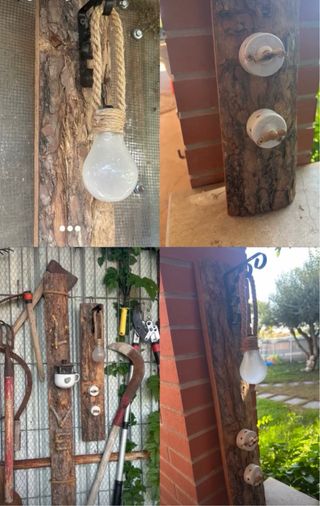 Adorno rústico de madera con bombilla