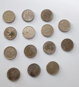 14 monedas de 5 pesetas.