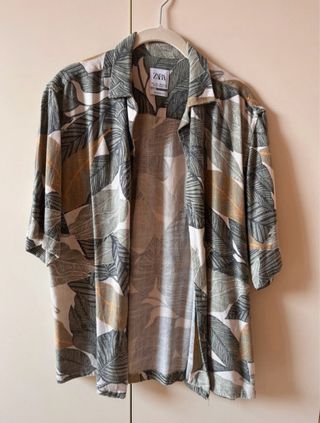 Camicia Zara foglie verde beige