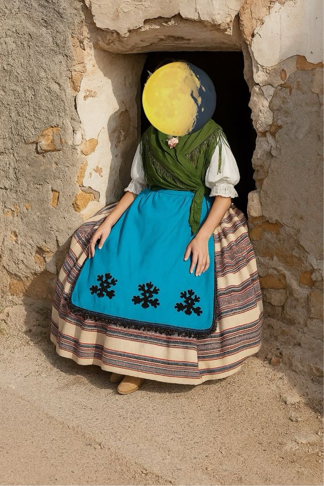 Delantal huertana azul y beige