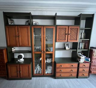 Mueble salón-comedor madera-cristal