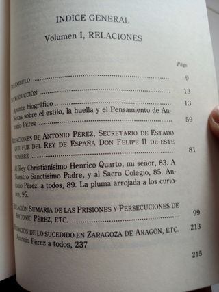 Antonio Pérez, Relaciones y cartas. I y II