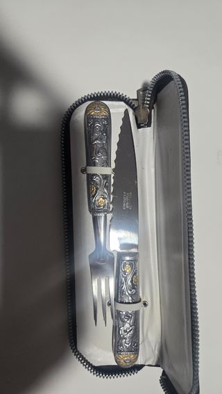 Cubertería viaje plata, estuche
Argentina años 80