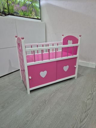 Cuna madera muñeca rosa