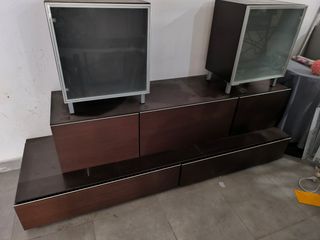 Muebles de salón, madera y cristal 