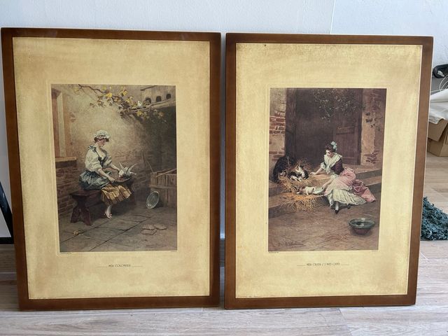 2 dipinti vintage - Donne e animali