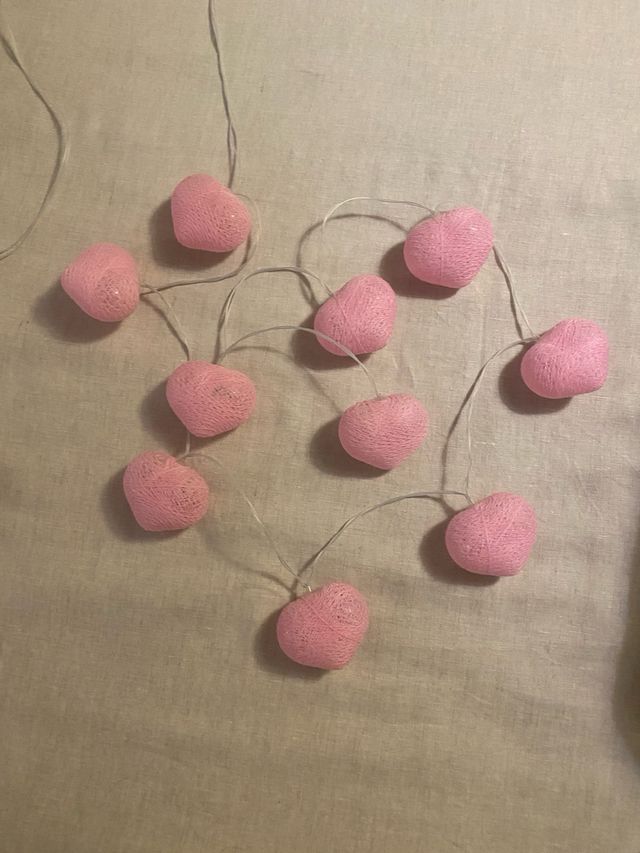 Luces corazones algodón - Rosa