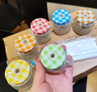 48 Vasetti vetro colorati con cannucce 