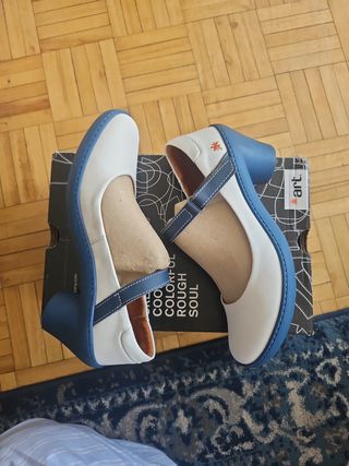 Zapatos tacón art - Blancos y azules - Talla 38