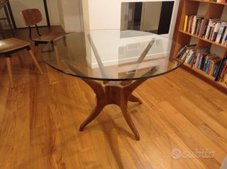 Tavolo Cargo vetro legno, diametro 110 cm