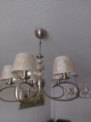 Lamparas salon - 5 luces beige/dorado