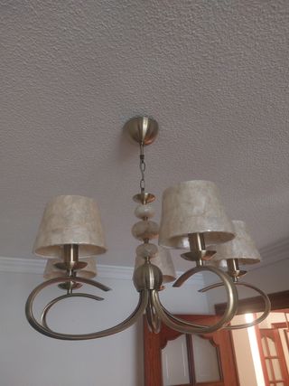 Lamparas salon - 5 luces beige/dorado