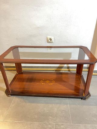 Mesa centro madera cristal vintage