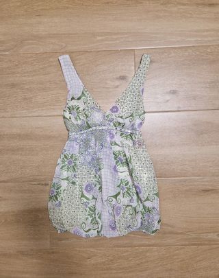 Top floreale Y2K, tg S, dettagli brillanti