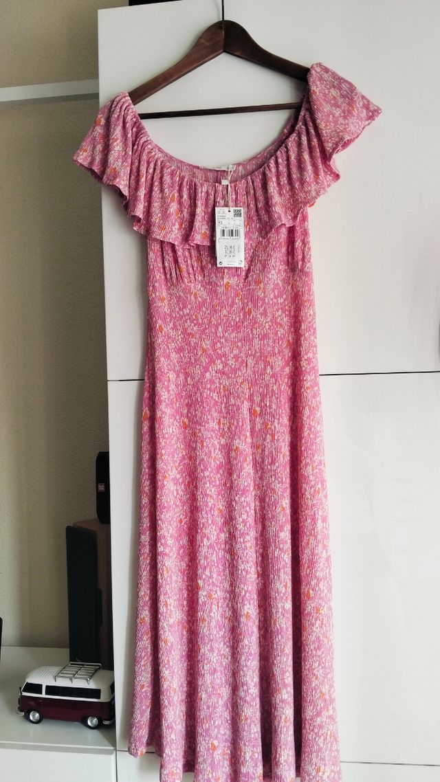 Vestido Zara rosa estampado - Talla S