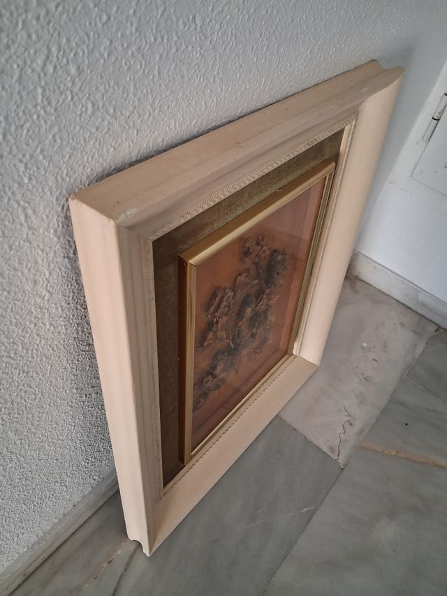 Cuadro Antiguo Pájaros Relieve