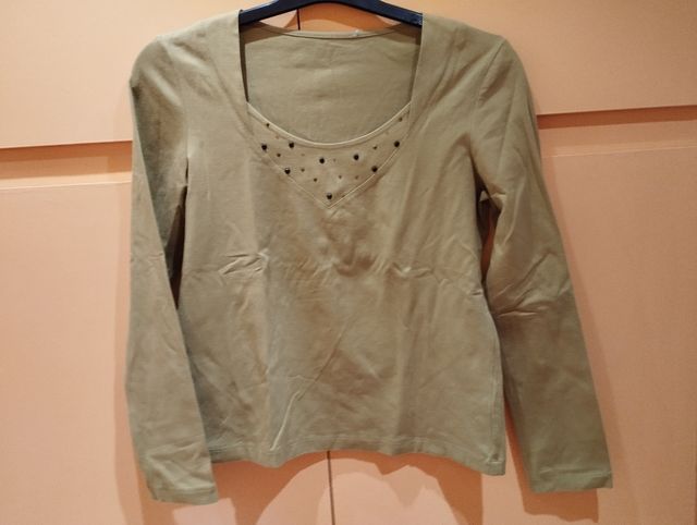 Jersey manga larga verde oliva talla 38
