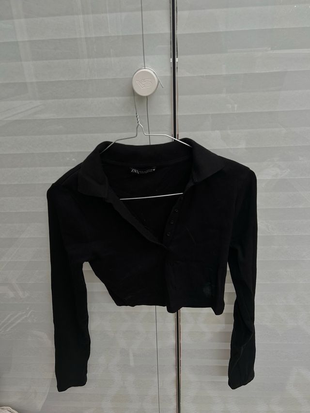 Top Zara manga larga negro