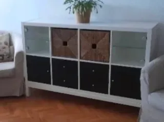 2 Aparadores blanco y negro -madera y yute