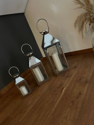 3 faroles decorativos metalicos plata