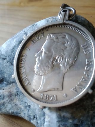 Moneda colgante de plata 5 Peseta España 1871